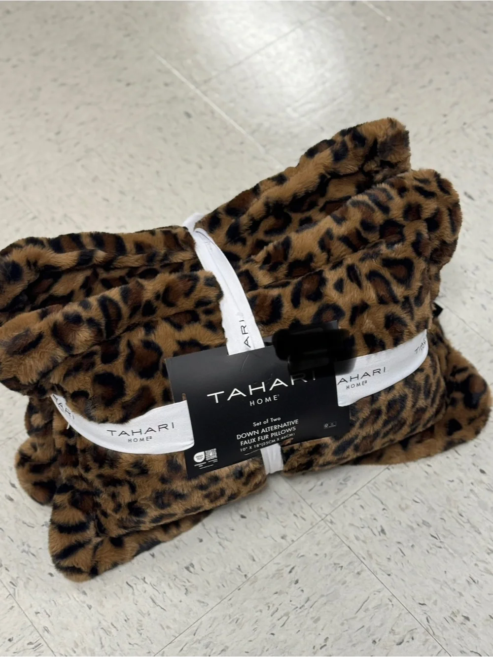 Tahari Leopard Print Faux Fur Throw Pillows - set of 2 Brown & Black